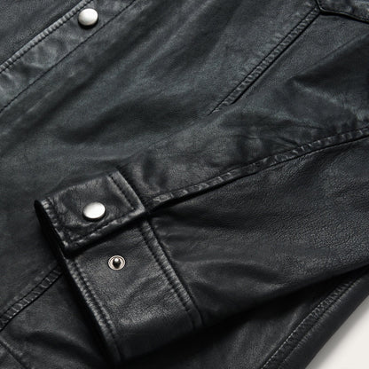 Leather Western Shirt Jacket Black