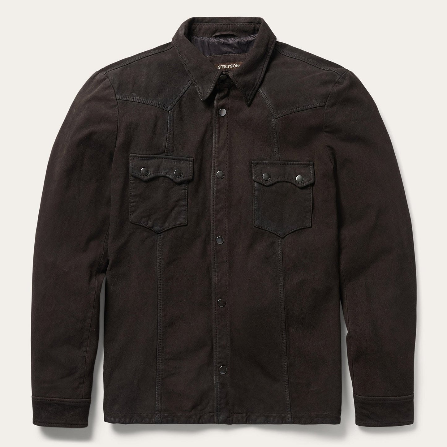 Leather Western Shirt Jacket Brown