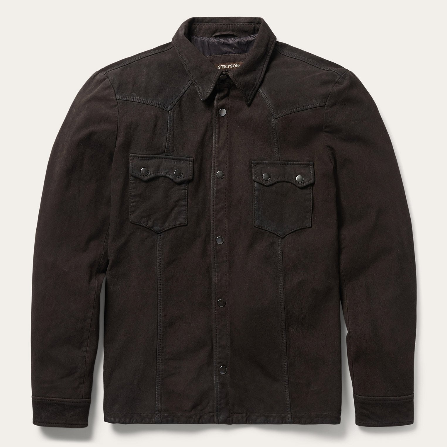 Leather Western Shirt Jacket Brown