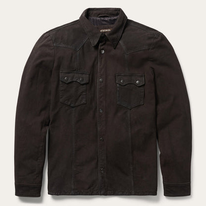 Leather Western Shirt Jacket Brown