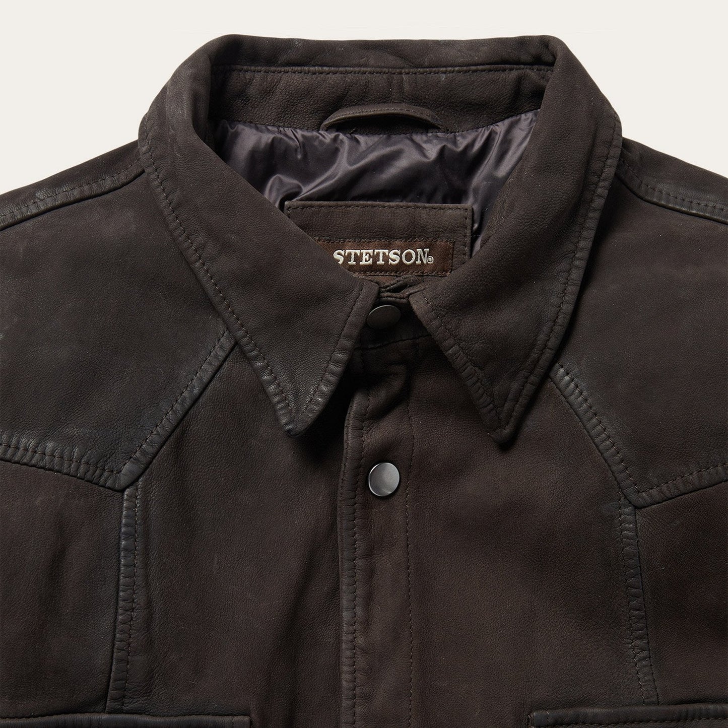 Leather Western Shirt Jacket Brown