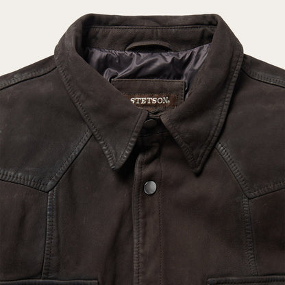 Leather Western Shirt Jacket Brown