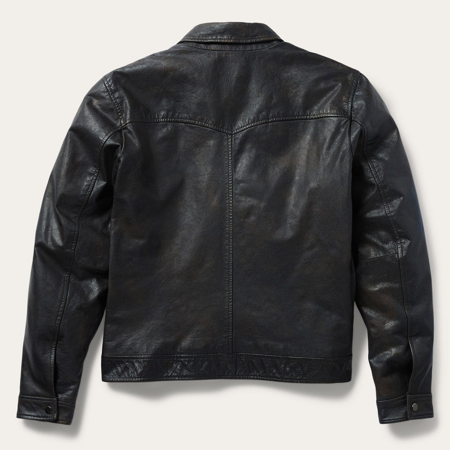 Snap Front Leather Jacket Brown
