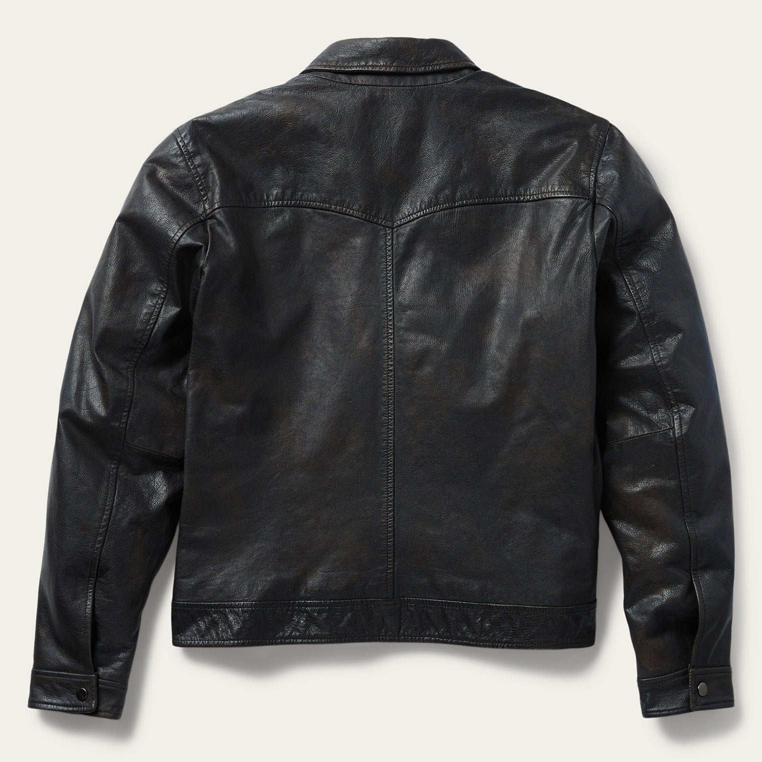 Snap Front Leather Jacket Brown