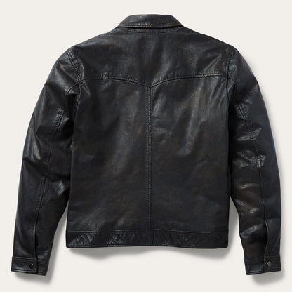 Snap Front Leather Jacket Brown