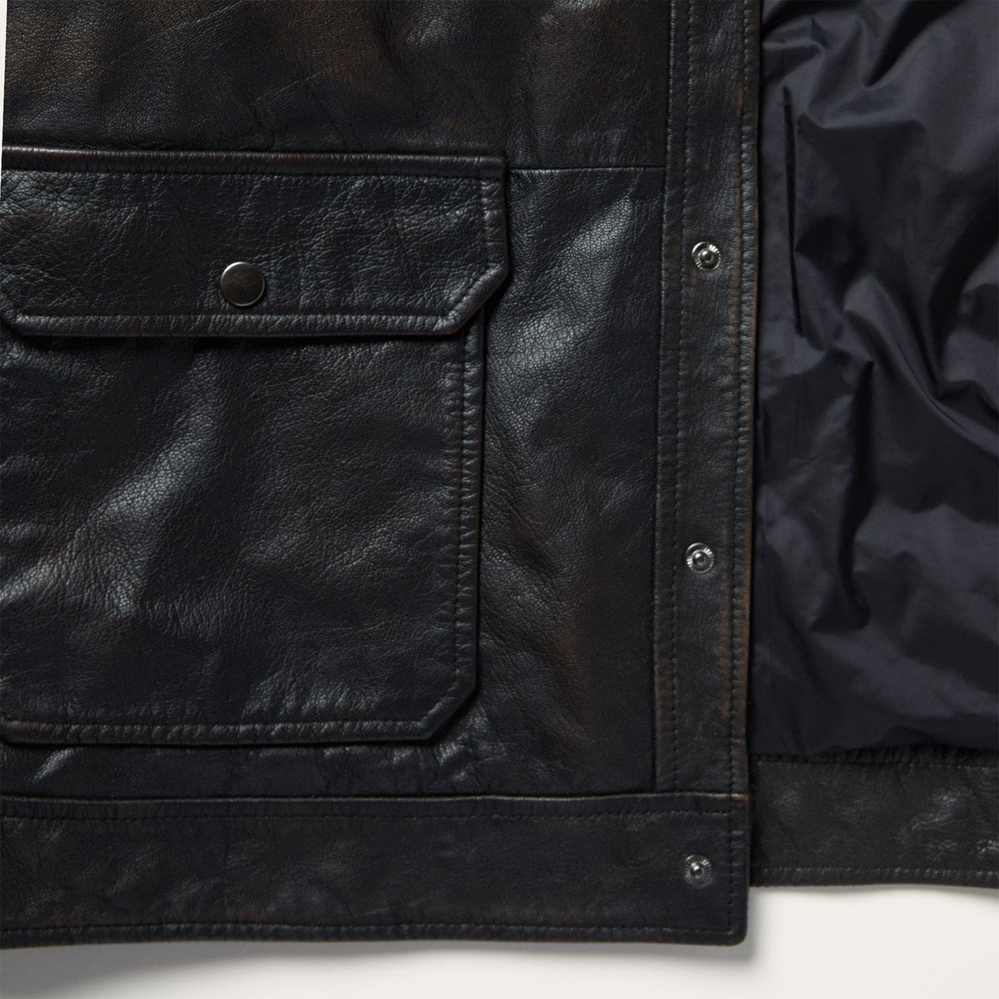 Snap Front Leather Jacket Brown