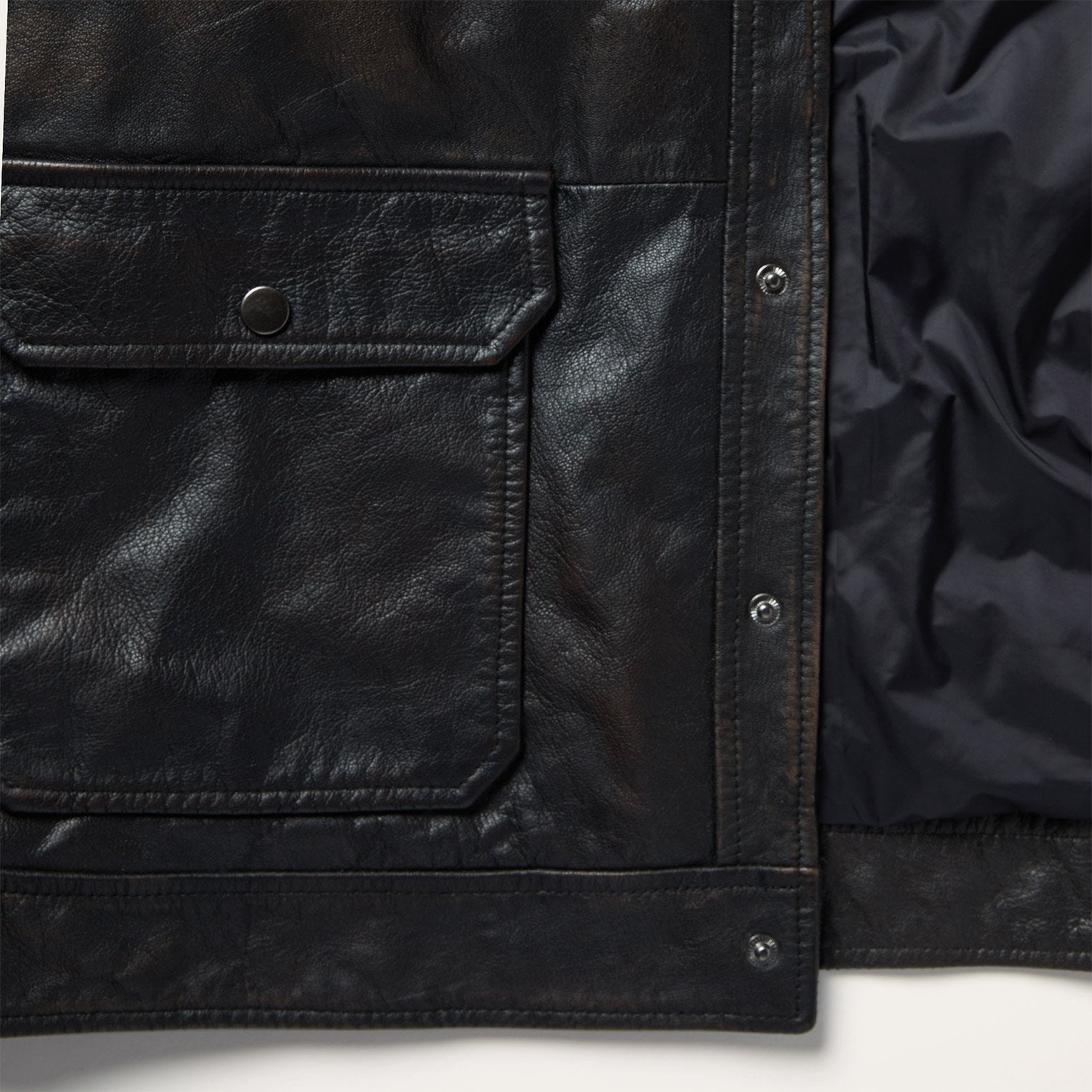 Snap Front Leather Jacket Brown