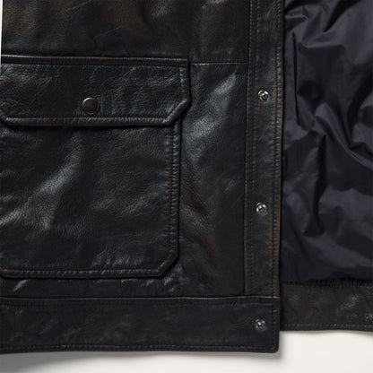 Snap Front Leather Jacket Brown