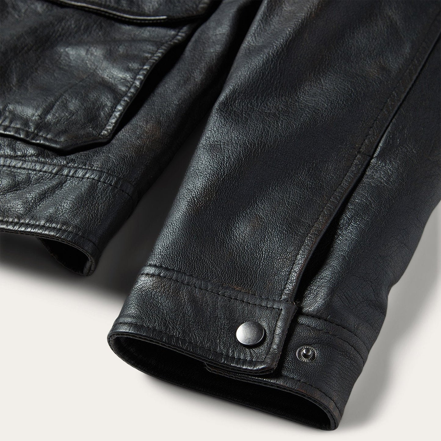 Snap Front Leather Jacket Brown