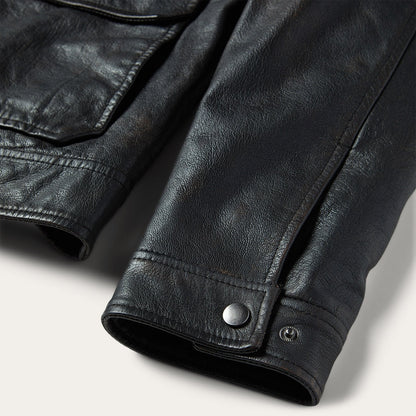Snap Front Leather Jacket Brown