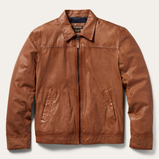 Zip-Front Lightweight Leather Jacket Brown