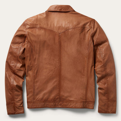 Zip-Front Lightweight Leather Jacket Brown