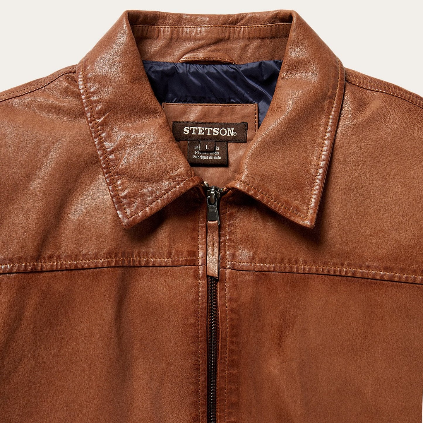 Zip-Front Lightweight Leather Jacket Brown