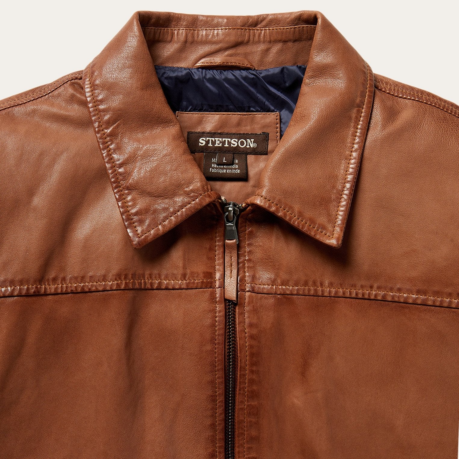 Zip-Front Lightweight Leather Jacket Brown