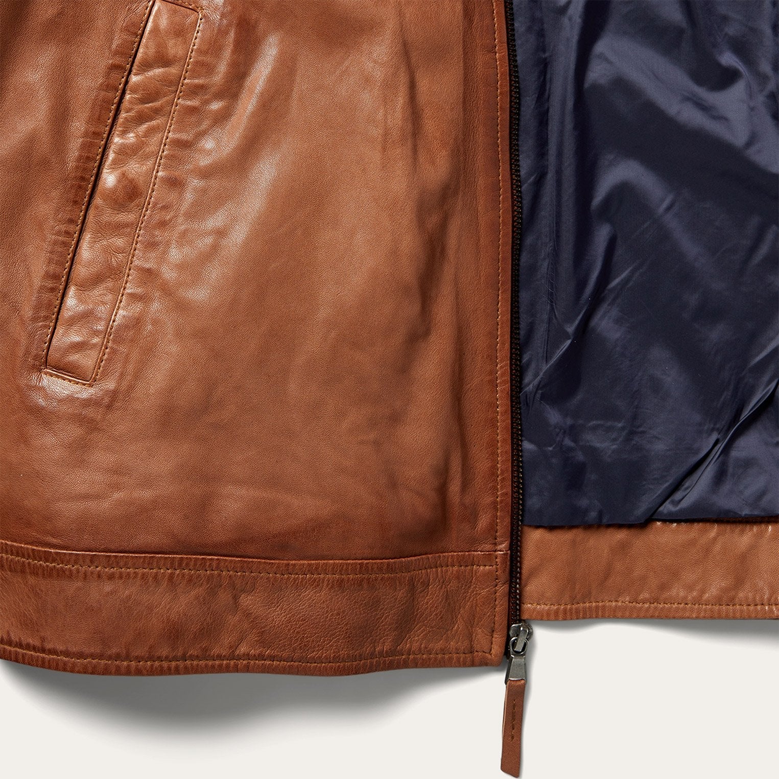 Zip-Front Lightweight Leather Jacket Brown