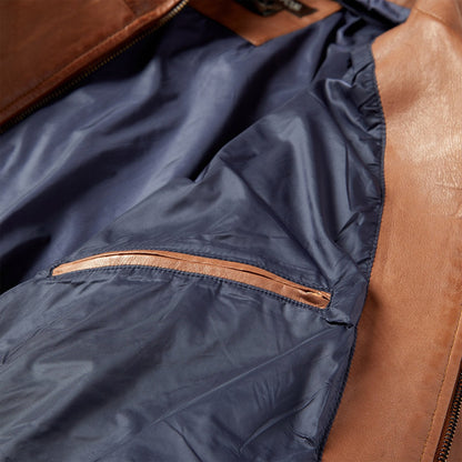Zip-Front Lightweight Leather Jacket Brown