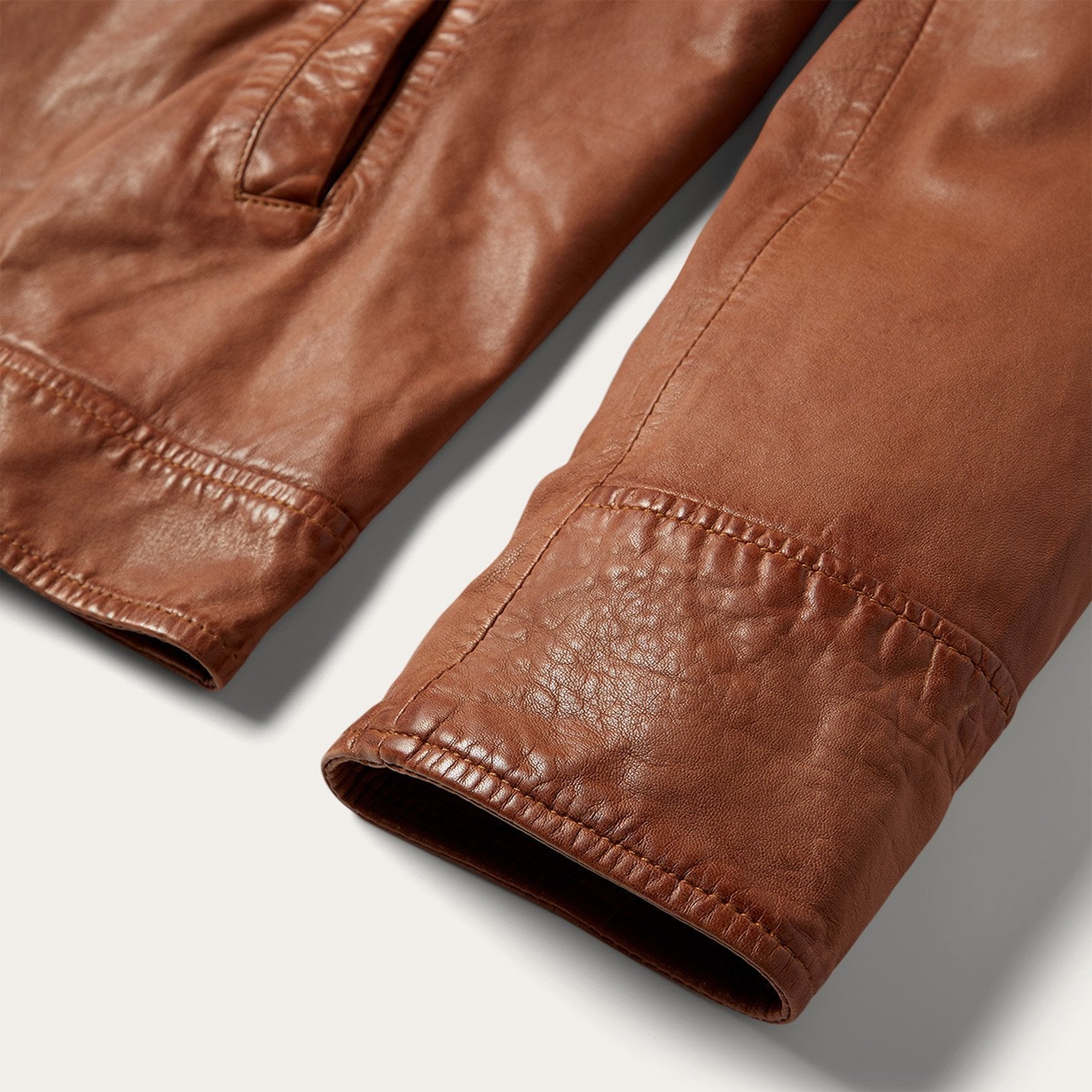 Zip-Front Lightweight Leather Jacket Brown