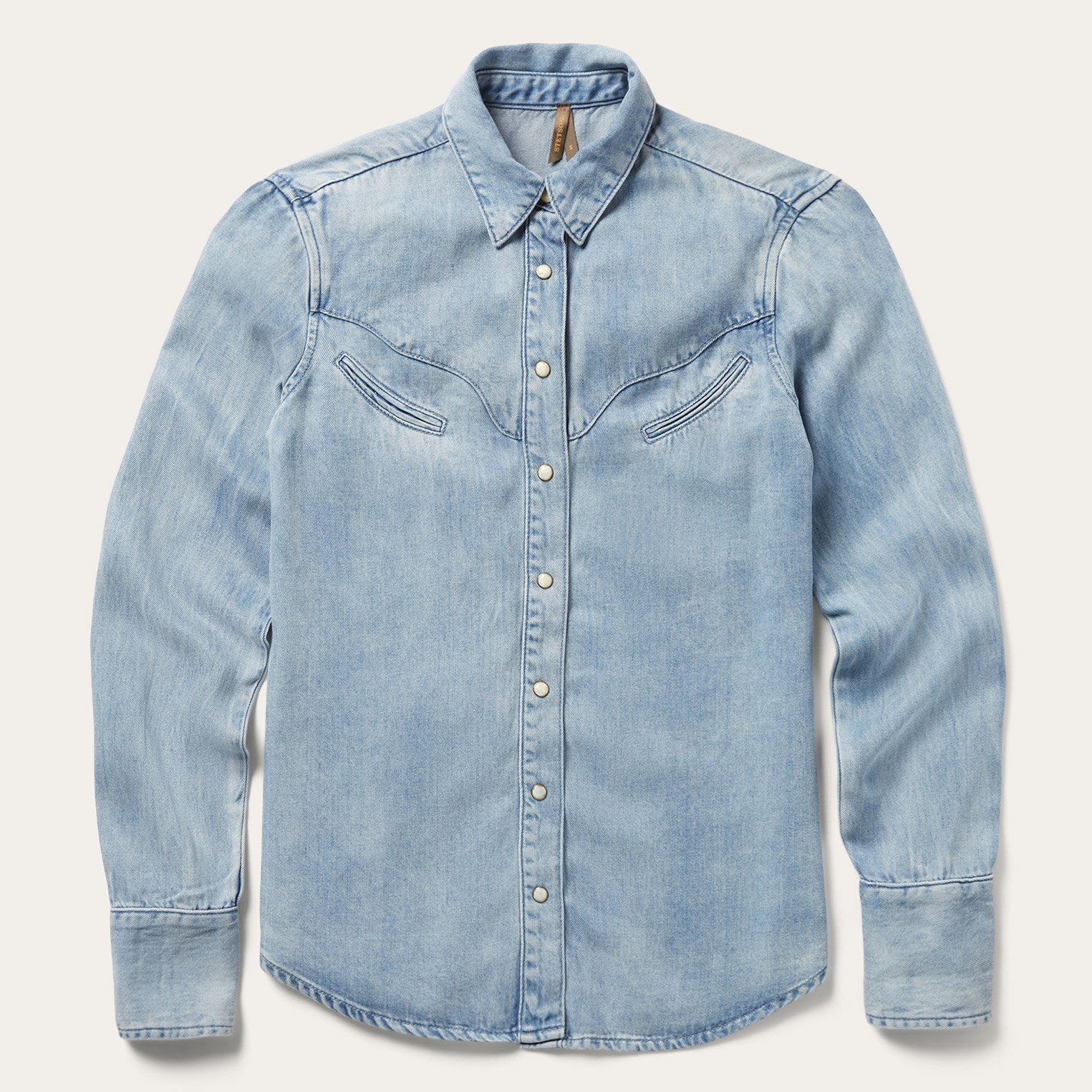 Curved Yoke Western Denim Shirt Blue