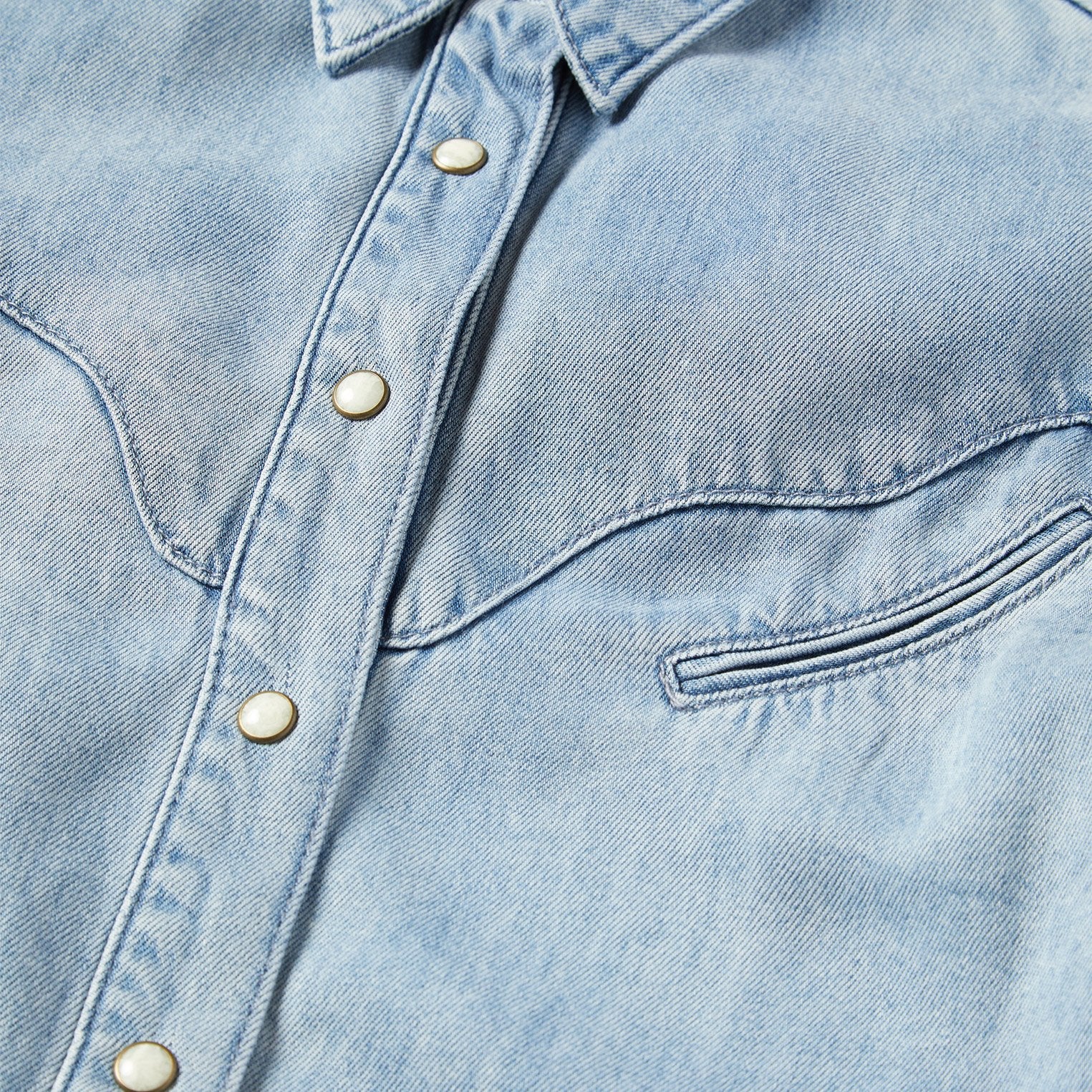 Curved Yoke Western Denim Shirt Blue