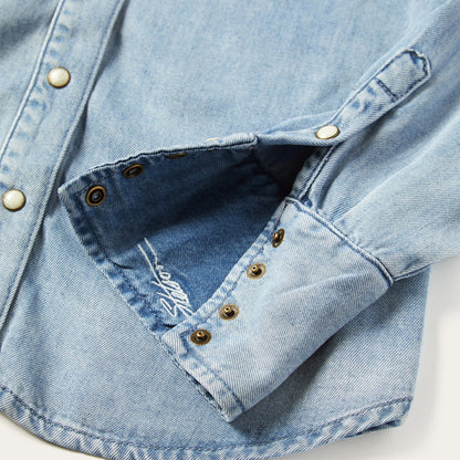 Curved Yoke Western Denim Shirt Blue