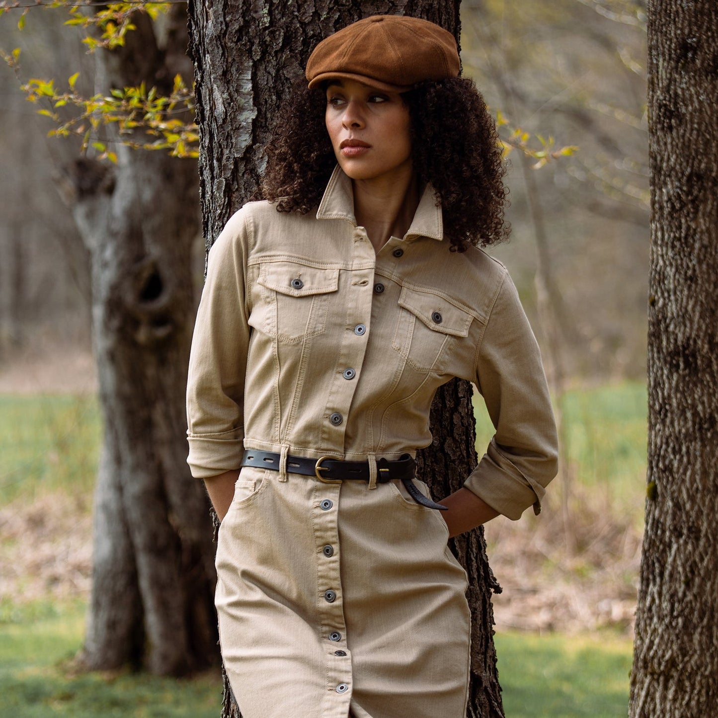 Workwear Inspired Shirt Dress Tan