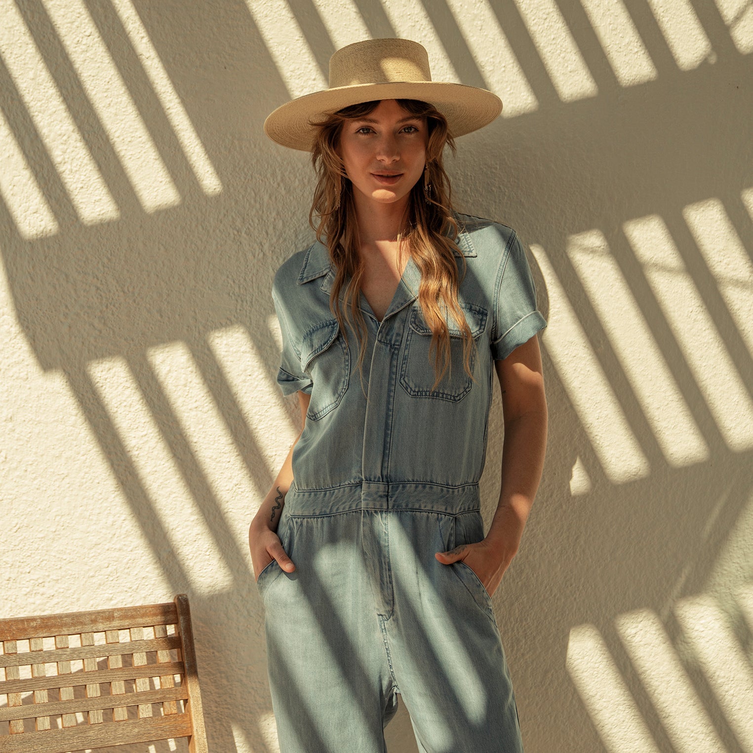 Notch Collar Jumpsuit Blue
