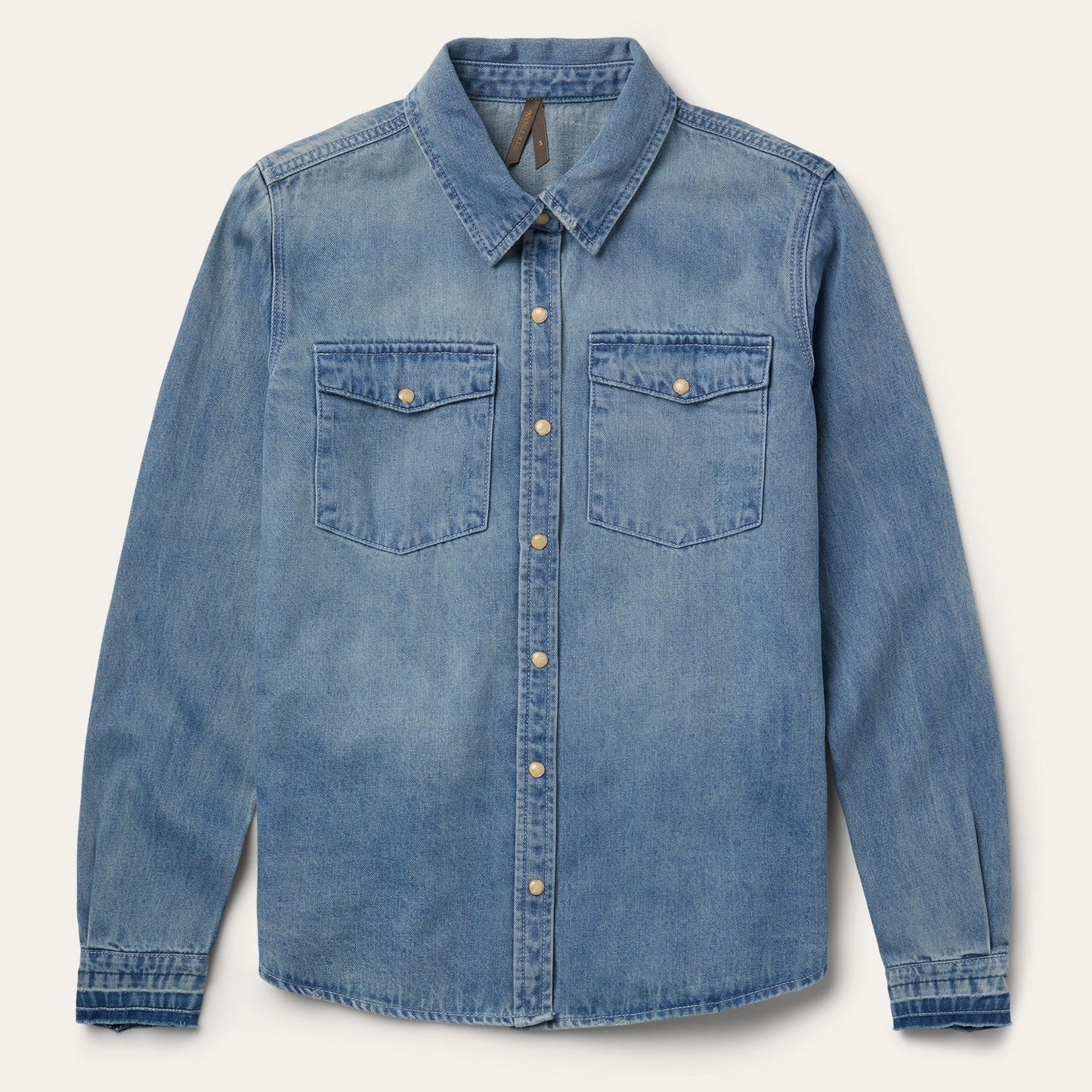 Loose Fit Denim Snap-Front Shirt Blue