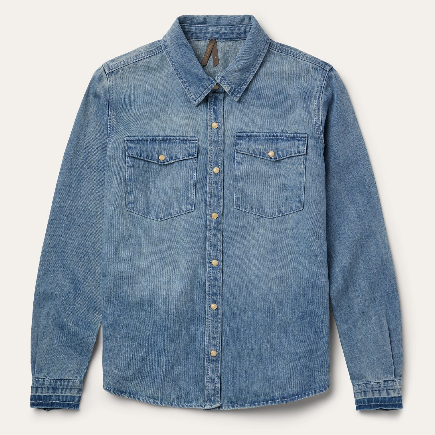 Loose Fit Denim Snap-Front Shirt Blue