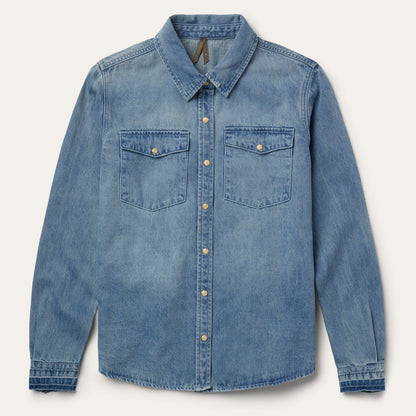 Loose Fit Denim Snap-Front Shirt Blue