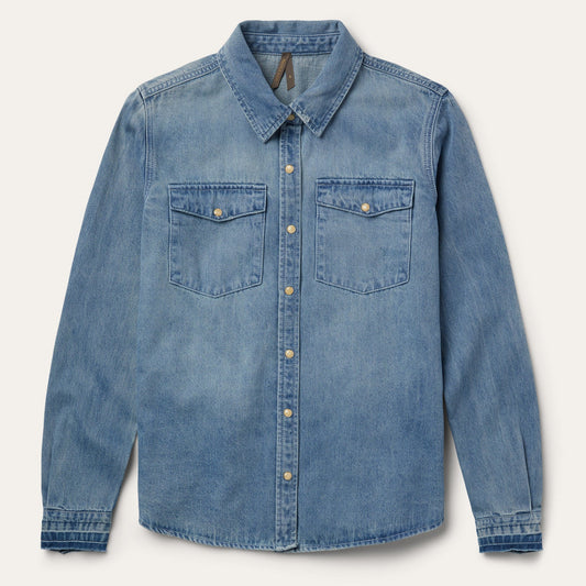 Loose Fit Denim Snap-Front Shirt Blue