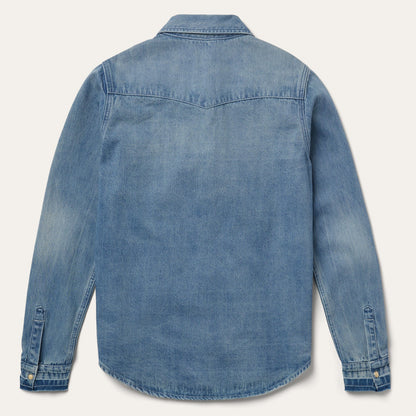 Loose Fit Denim Snap-Front Shirt Blue
