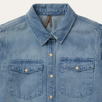 Loose Fit Denim Snap-Front Shirt Blue