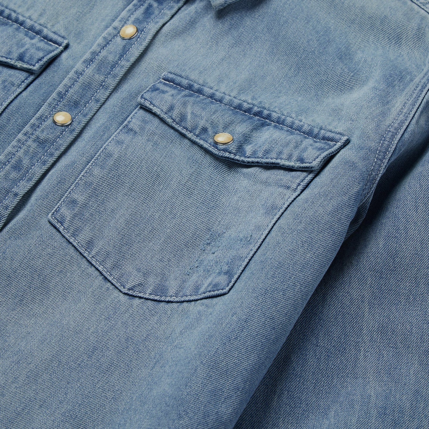 Loose Fit Denim Snap-Front Shirt Blue
