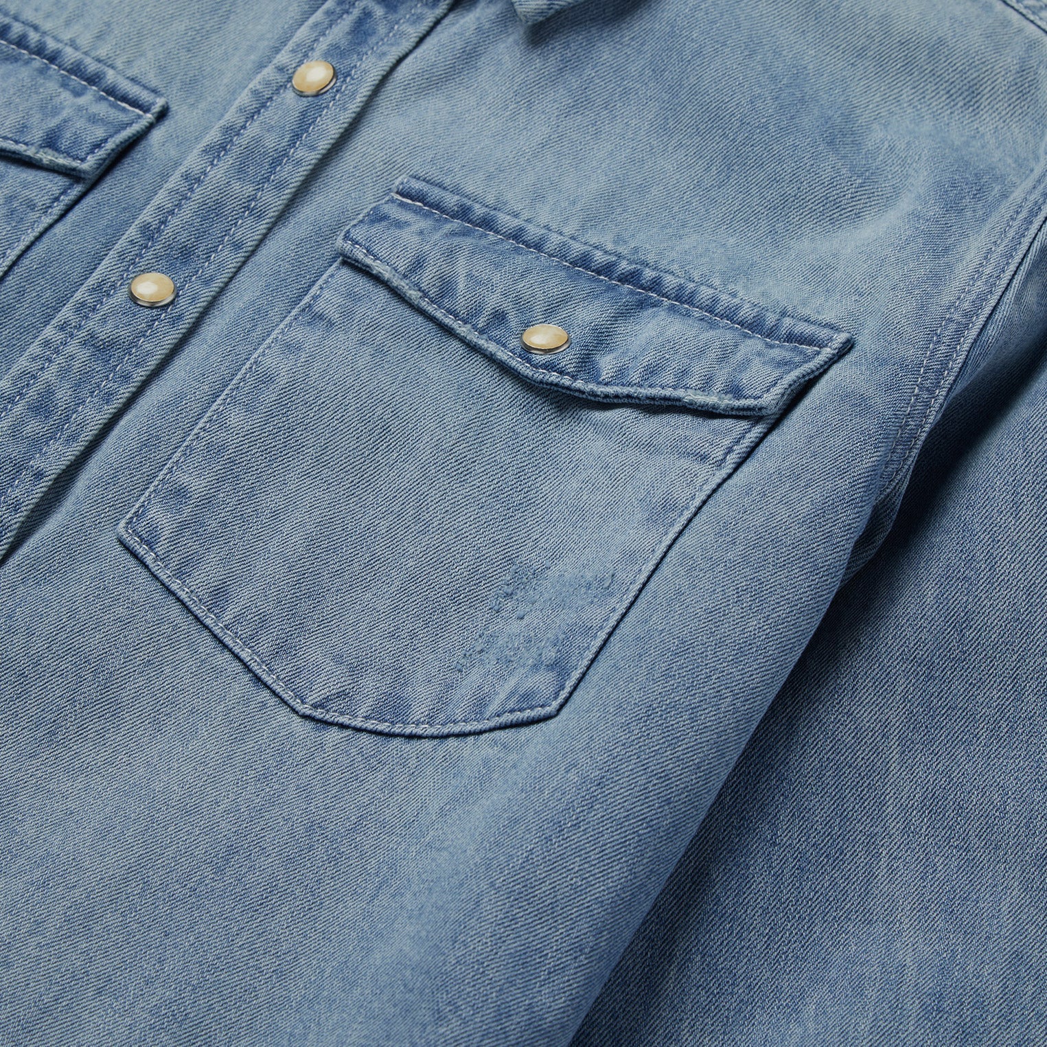 Loose Fit Denim Snap-Front Shirt Blue
