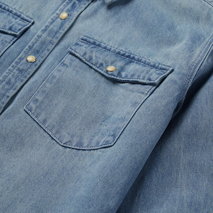 Loose Fit Denim Snap-Front Shirt Blue
