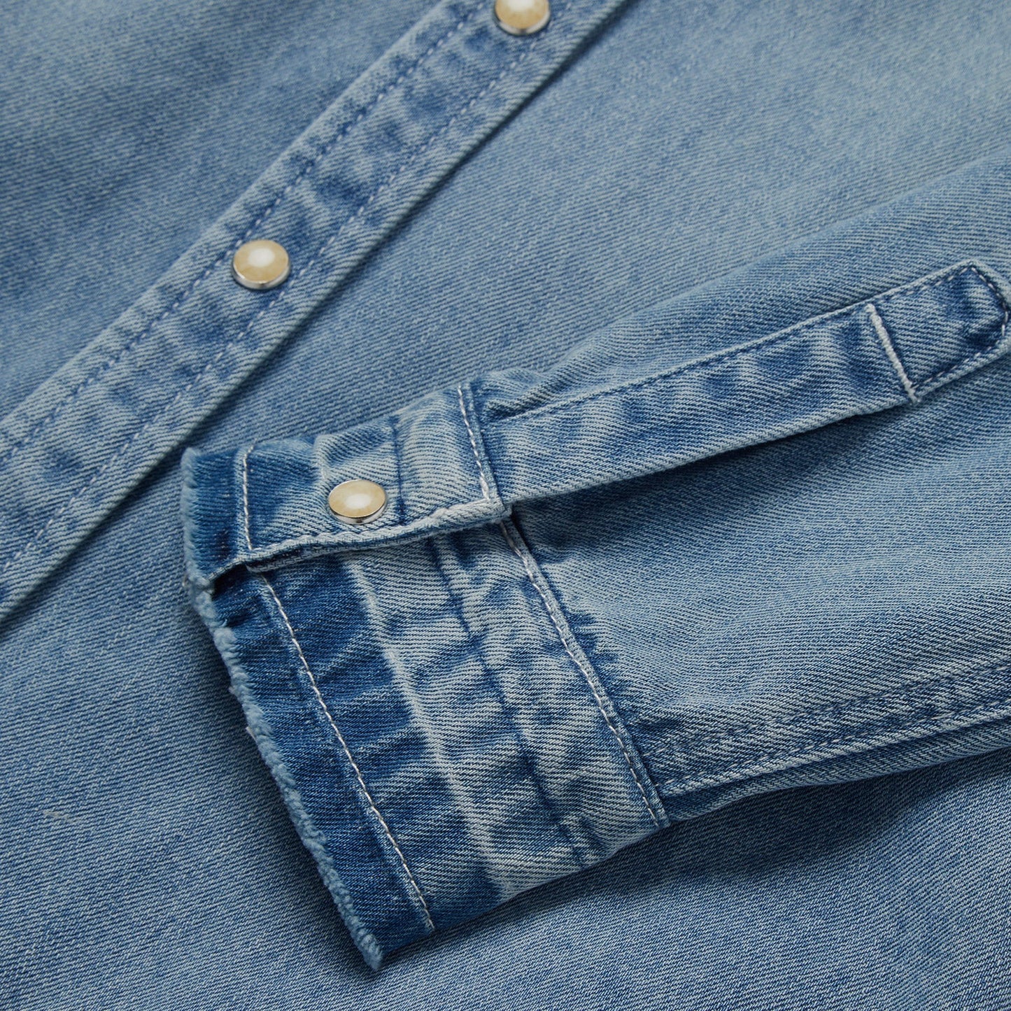 Loose Fit Denim Snap-Front Shirt Blue