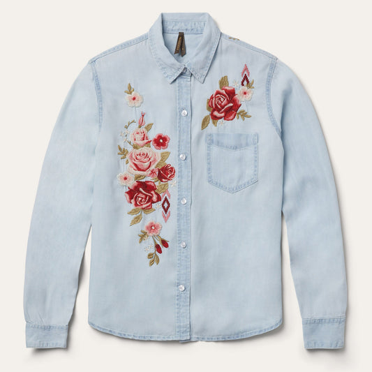 Long-Sleeved Embroidered Shirt Blue