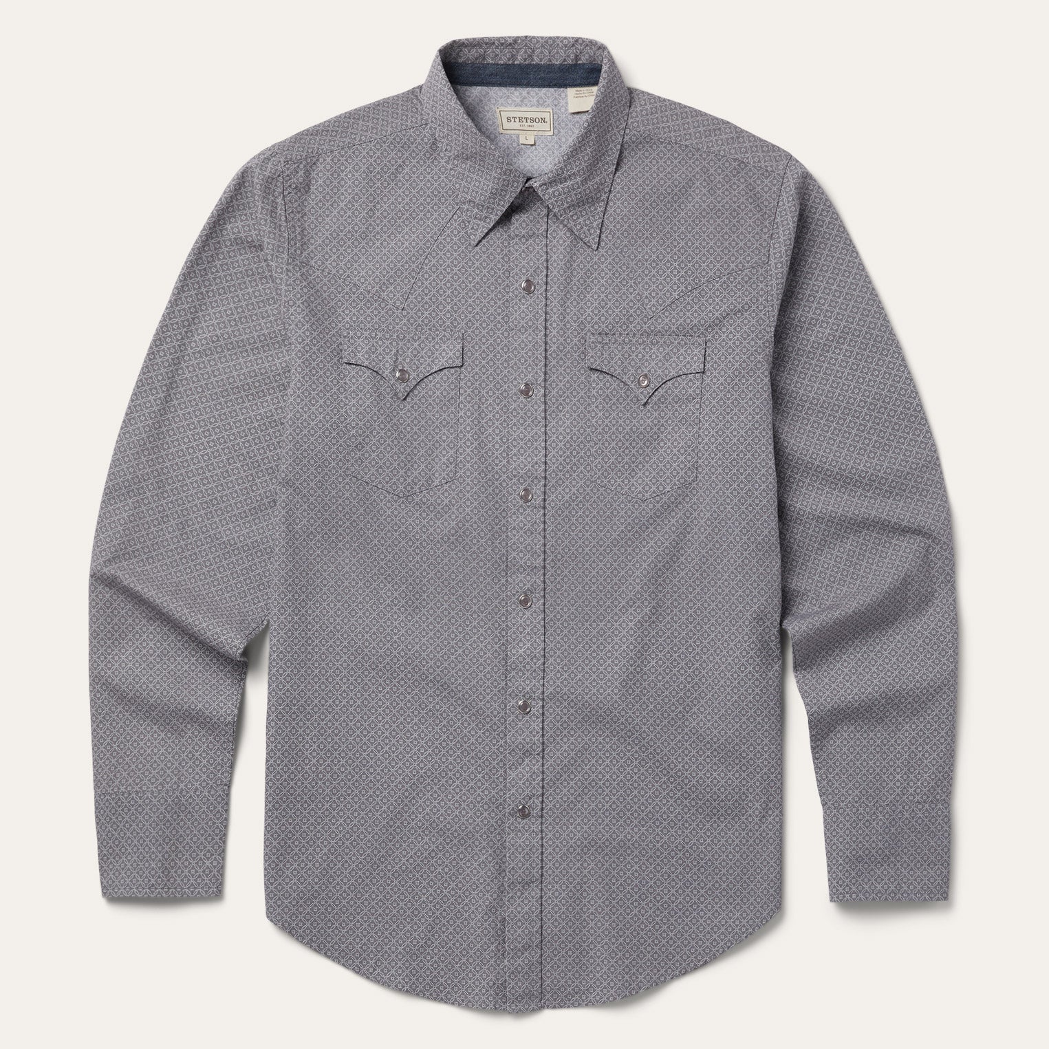 Diamond Print Western Shirt Grey