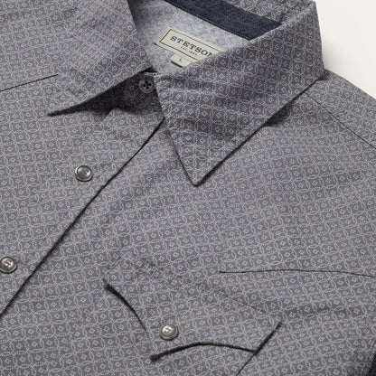 Diamond Print Western Shirt Grey