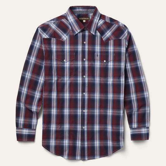 Good Luck Plaid Western Shirt Wine