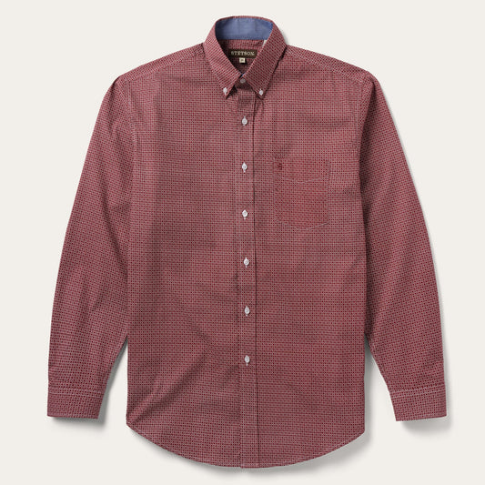 Micro Print Button-Front Shirt Red