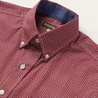 Micro Print Button-Front Shirt Red