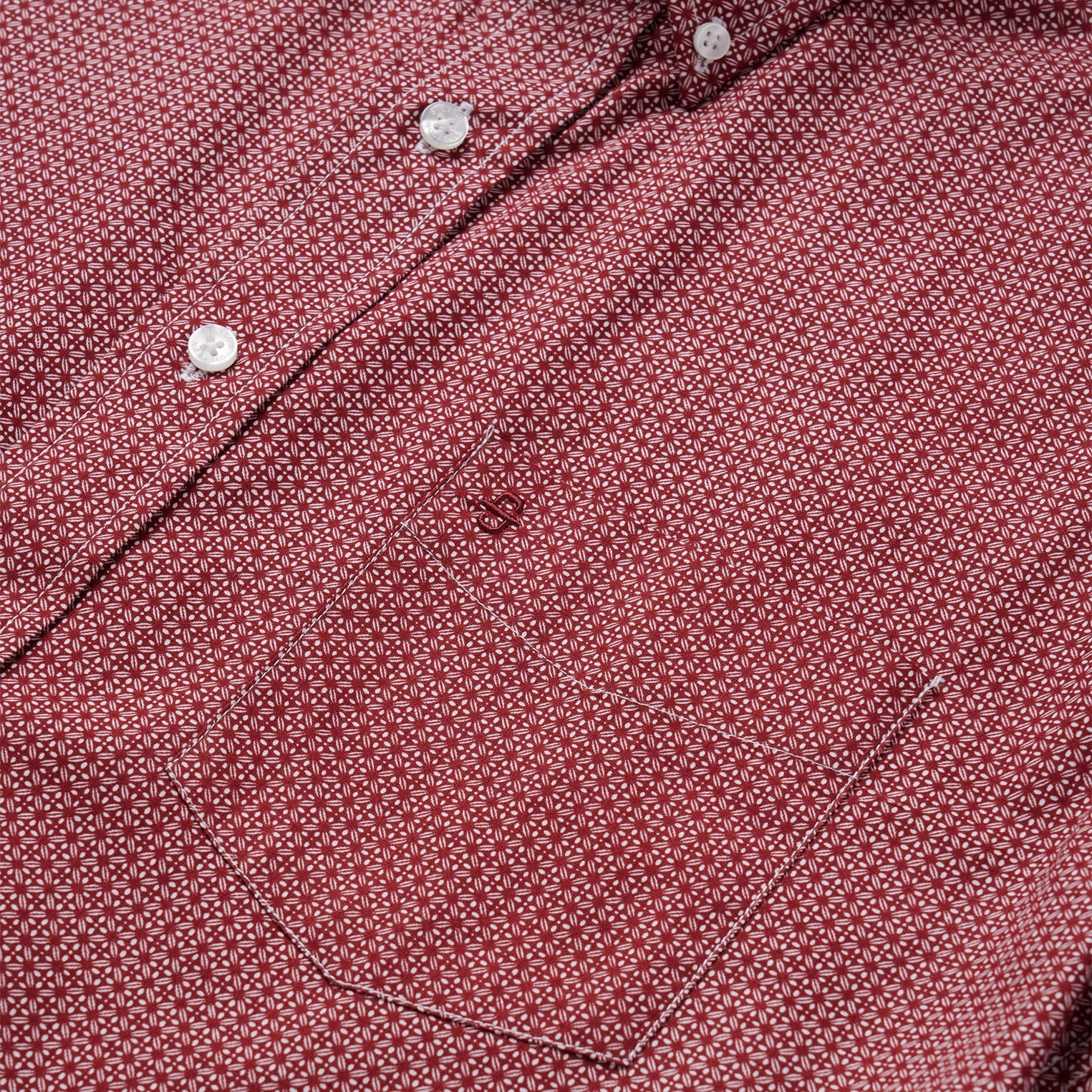 Micro Print Button-Front Shirt Red
