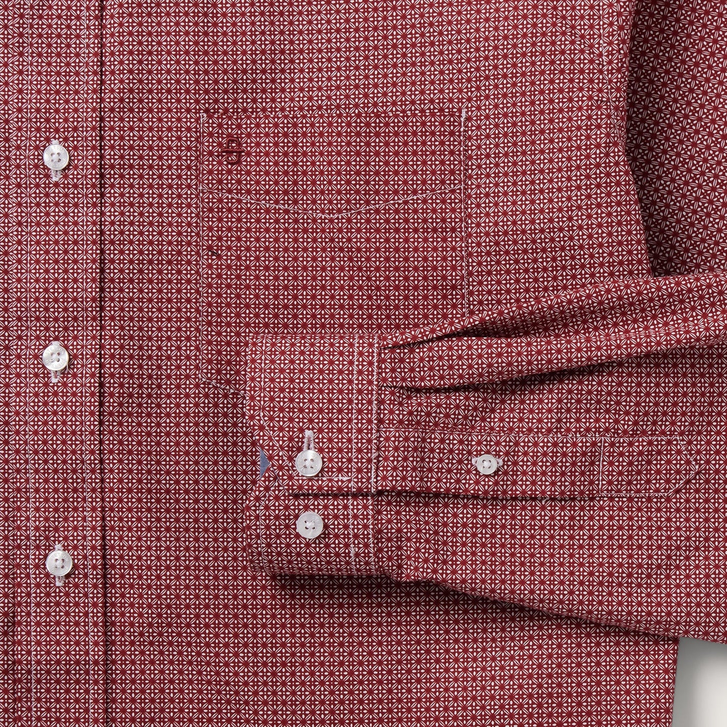 Micro Print Button-Front Shirt Red