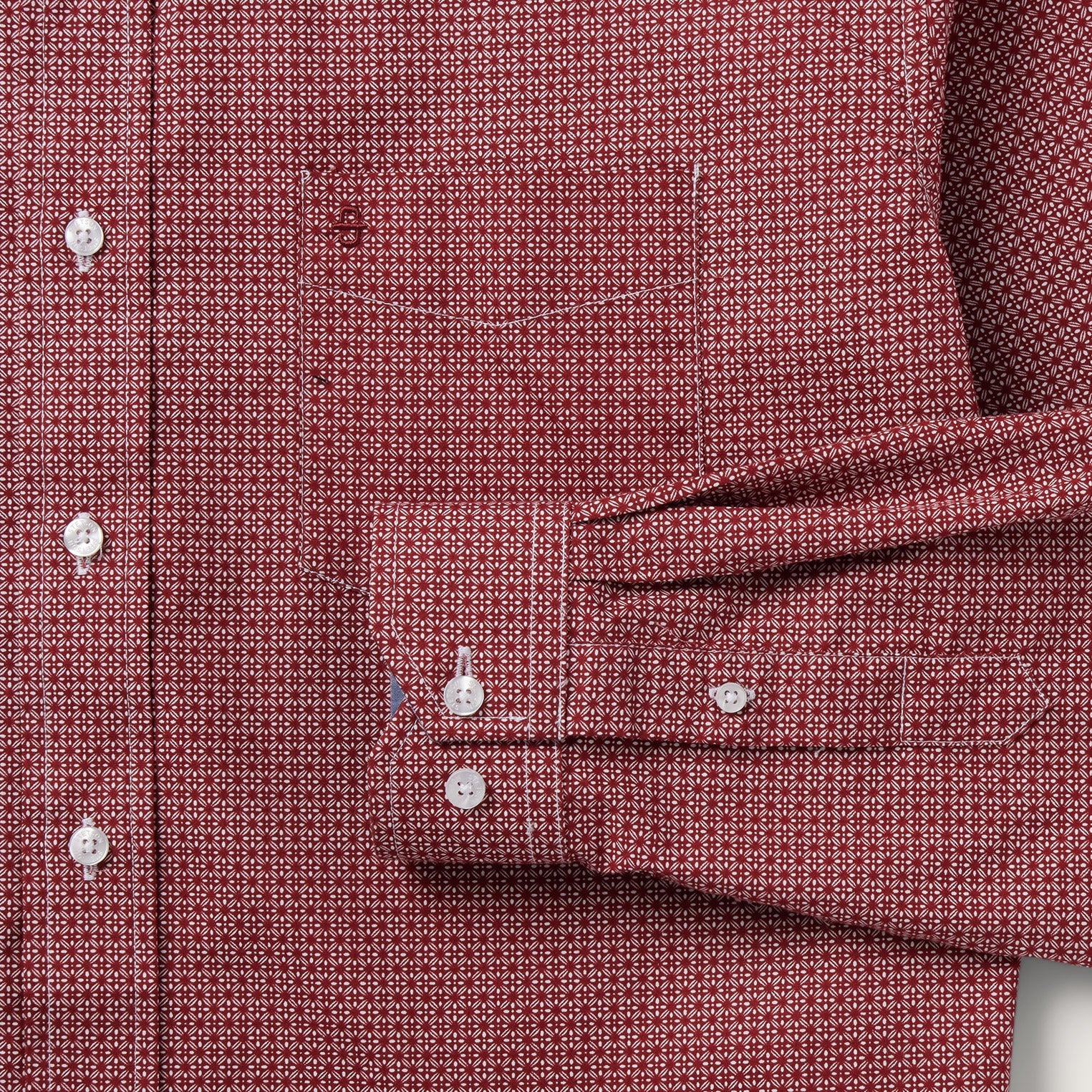 Micro Print Button-Front Shirt Red