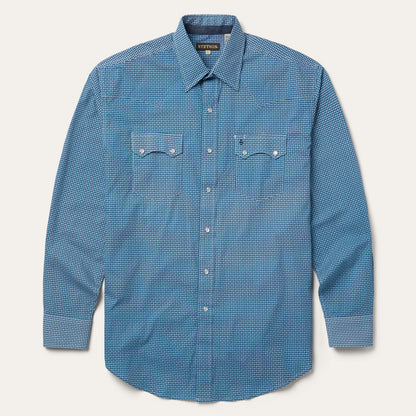 Micro Print Western Shirt Blue
