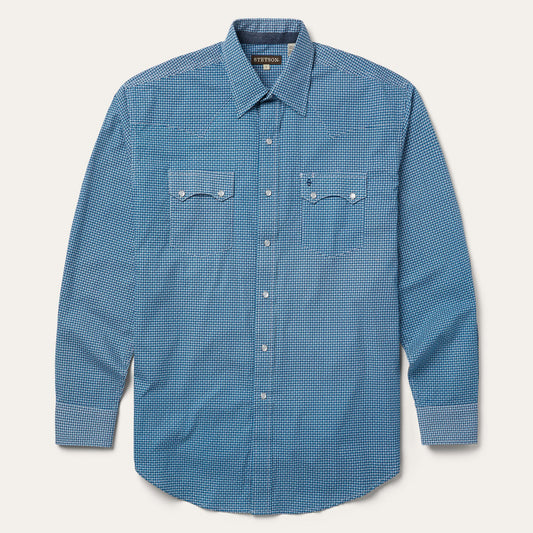 Micro Print Western Shirt Blue