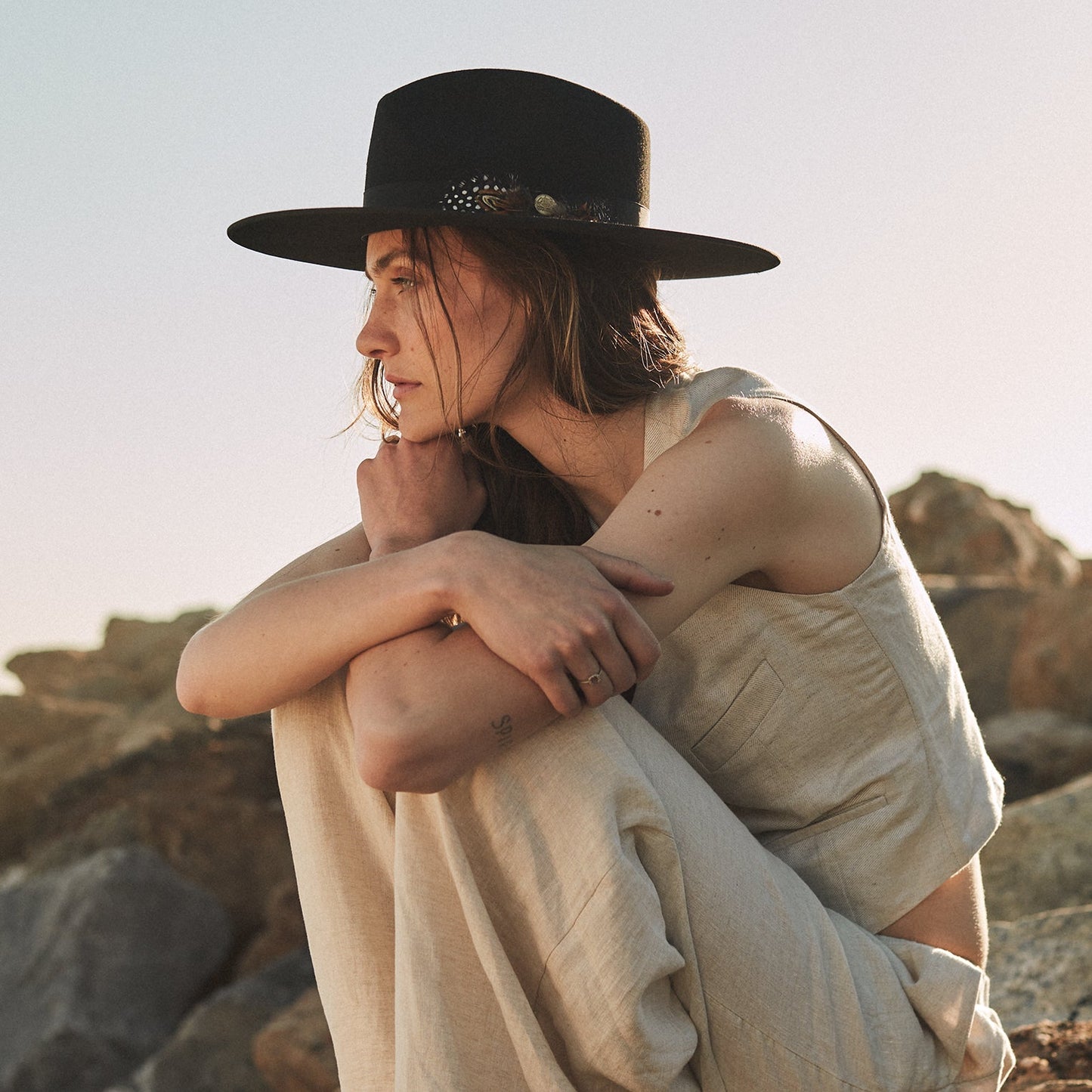 Midtown Wide Flat Brim Hat Black