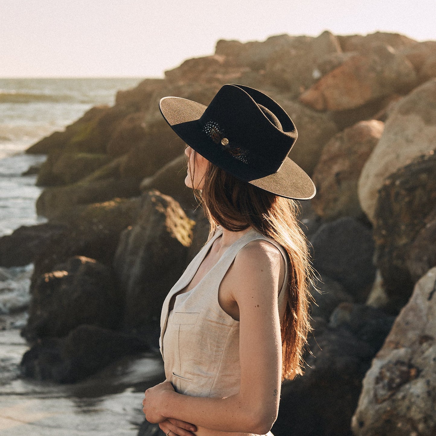 Midtown Wide Flat Brim Hat Black