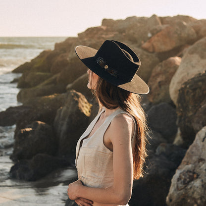 Midtown Wide Flat Brim Hat Black